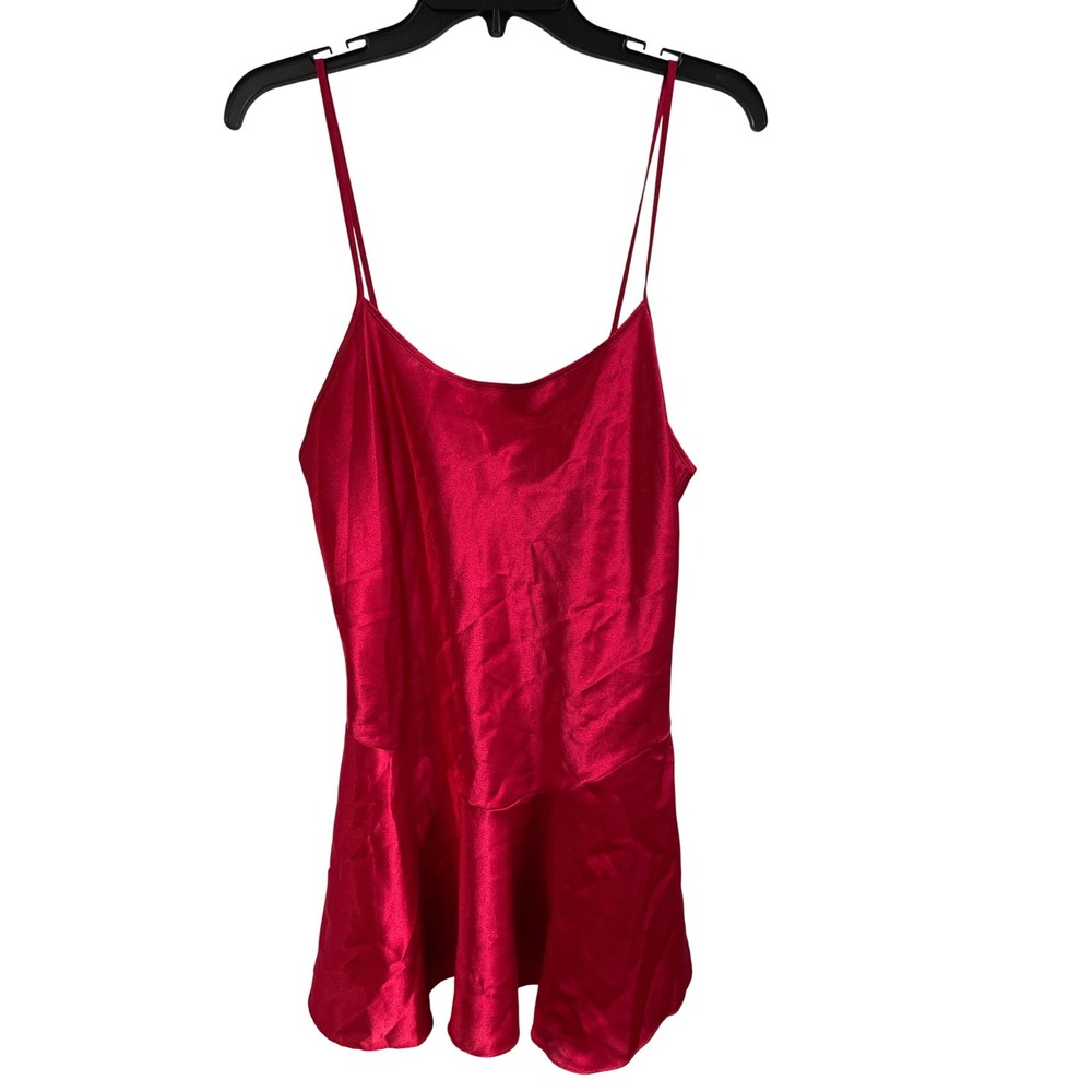 Victorias Secret Vintage 90s Red Satin Chemise Ruffle Nightie Small 08-98